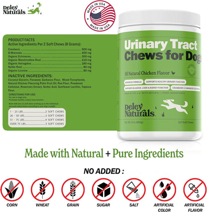 Deley Naturals Dog UTI Chews – Cranberry Supplement with D-Mannose & Marshmallow Root – Chicken Flavour, 120 Chews