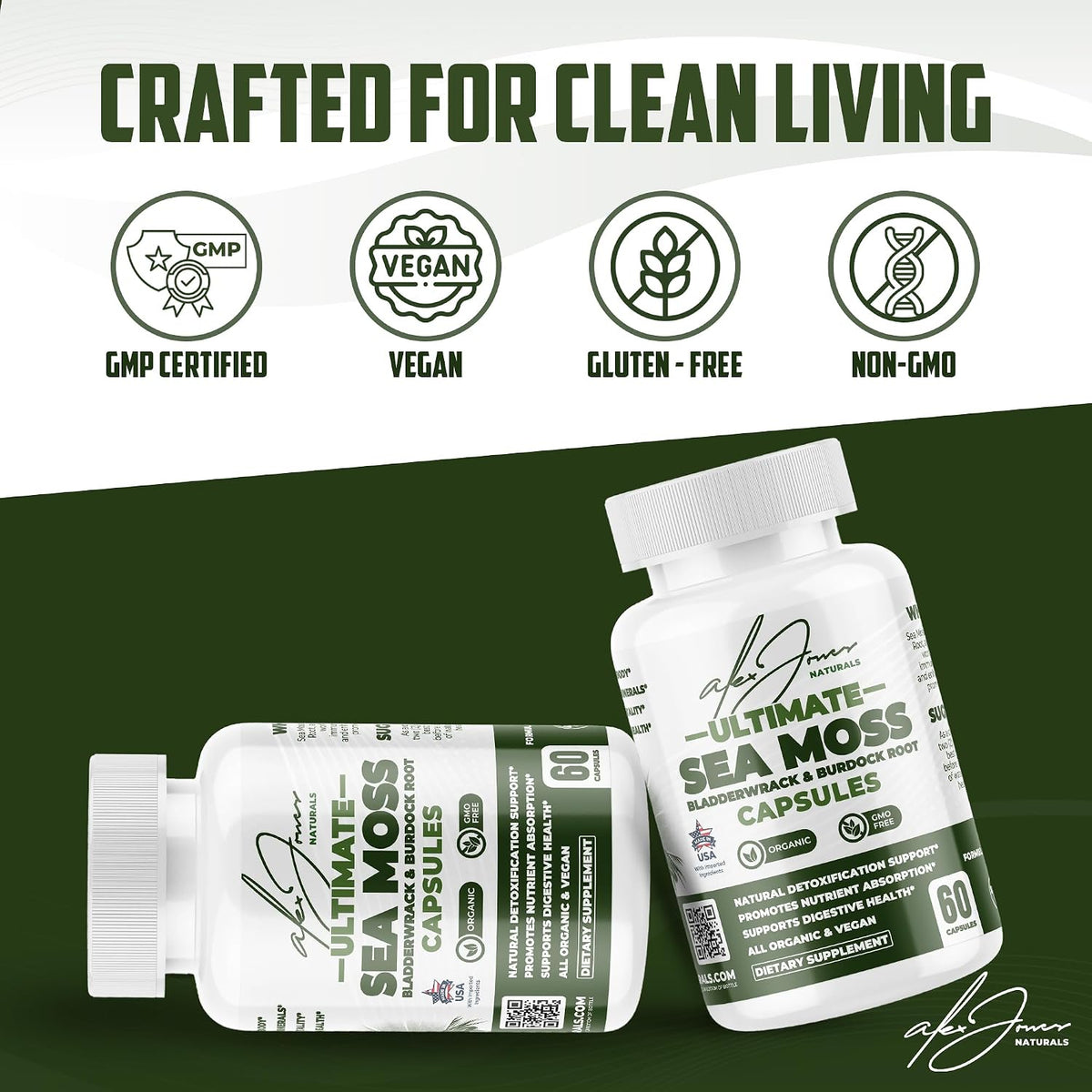 Alex Jones Ultimate Sea Moss Capsules – Vegan, Non-GM Seaweed Supplement with Bladderwrack and Burdock Root (60 Capsules) - görsel 5