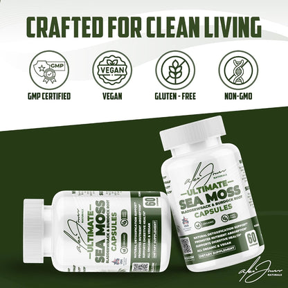 Alex Jones Ultimate Sea Moss Capsules – Vegan, Non-GM Seaweed Supplement with Bladderwrack and Burdock Root (60 Capsules)