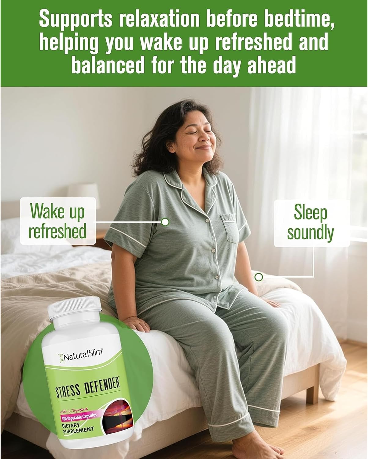 NaturalSlim Stress Defender Food Supplement – Cortisol Balance & Stress Support with Vitamin B5 & L-Tyrosine, 180 Capsules (3 Pack) - görsel 3