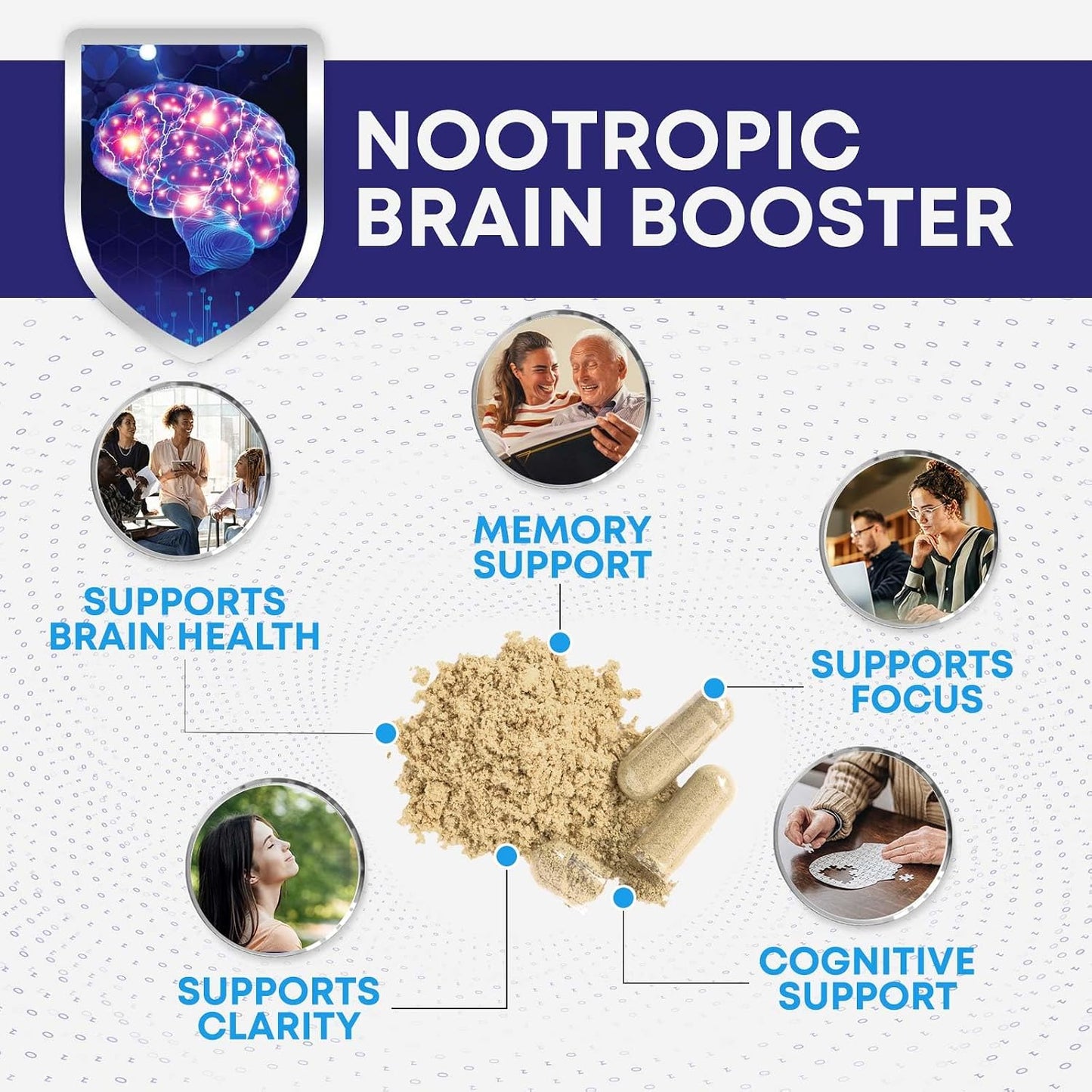Nature's Nutrition Brain Memory Supplement - 3X Strength Nootropics for Focus, Clarity & Memory, 180 Capsules - görsel 5