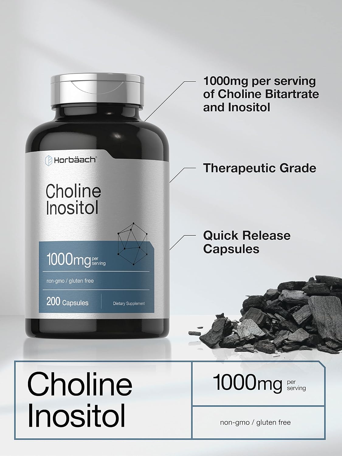 Horbaach Choline Inositol 1000mg Food Supplement | 200 Capsules | Non-GMO, Gluten-free - görsel 3