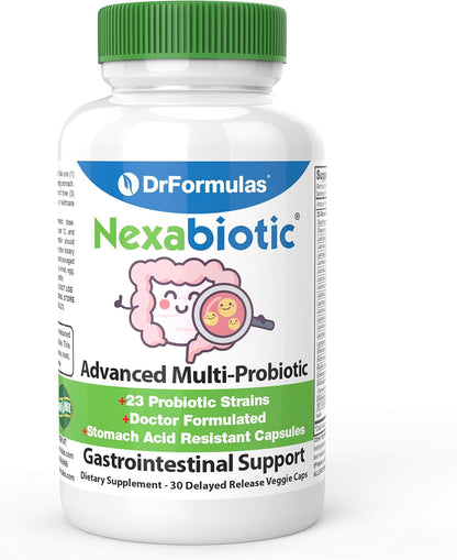DrFormulas Nexabiotic Multi-Probiotic for Women and Men - 23 Strains with Saccharomyces Boulardii, Lactobacillus Acidophilus, Bifidobacterium Longum, Prebiotic - 60 Delayed-Release Capsules