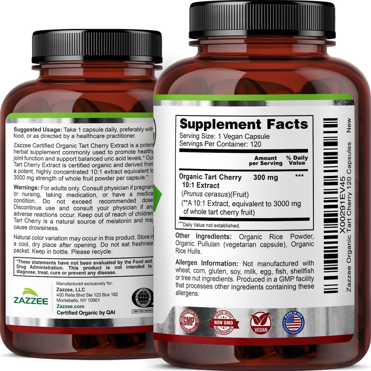 Zazzee USDA Organic Tart Cherry 10:1 Extract - 120 Vegan Capsules - görsel 8