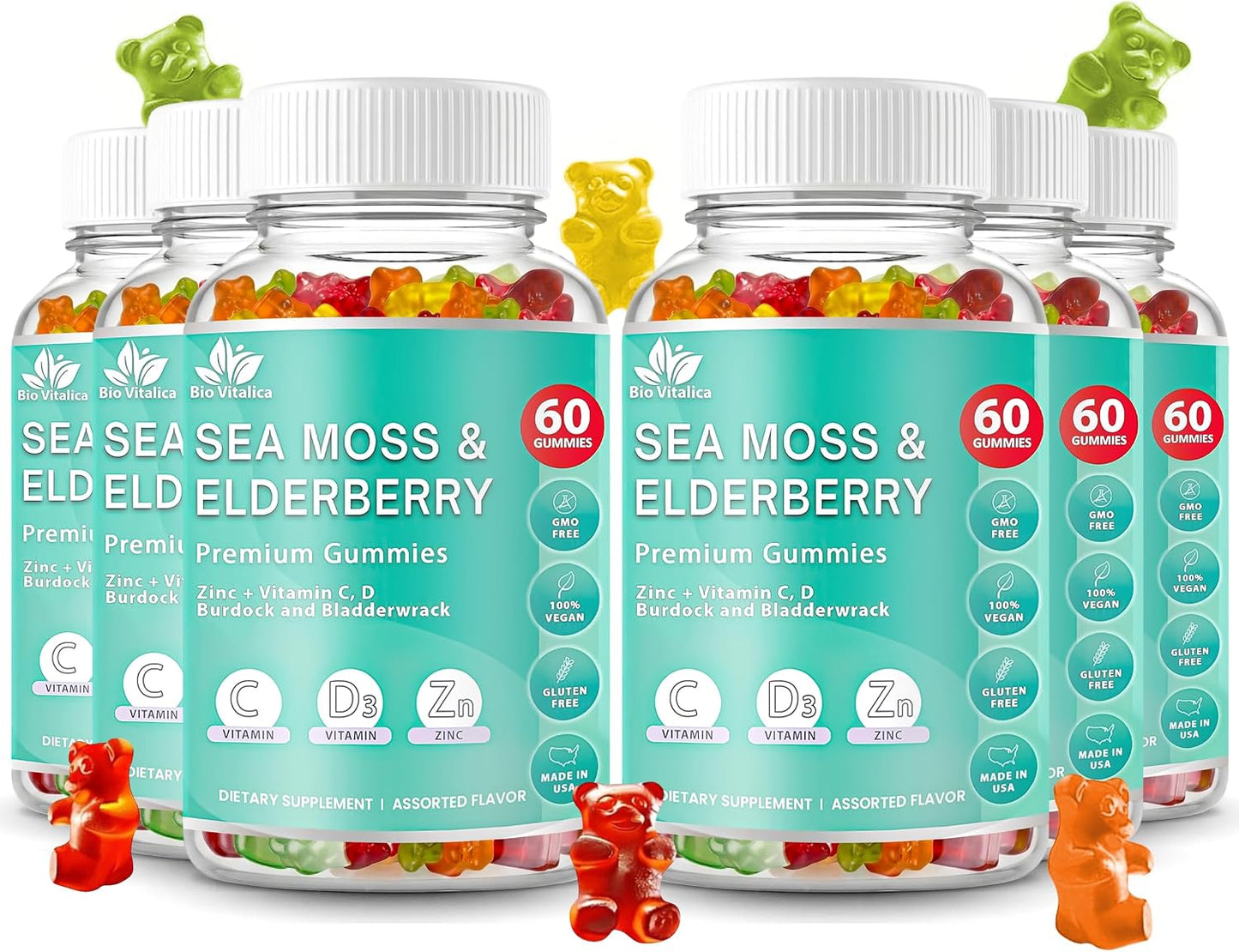 Irish Sea Moss Gummies with Elderberry – Immune Support Supplement with Vitamin C, D & Zinc – Vegan Gummies for Adults & Kids – 60 Count - görsel 9