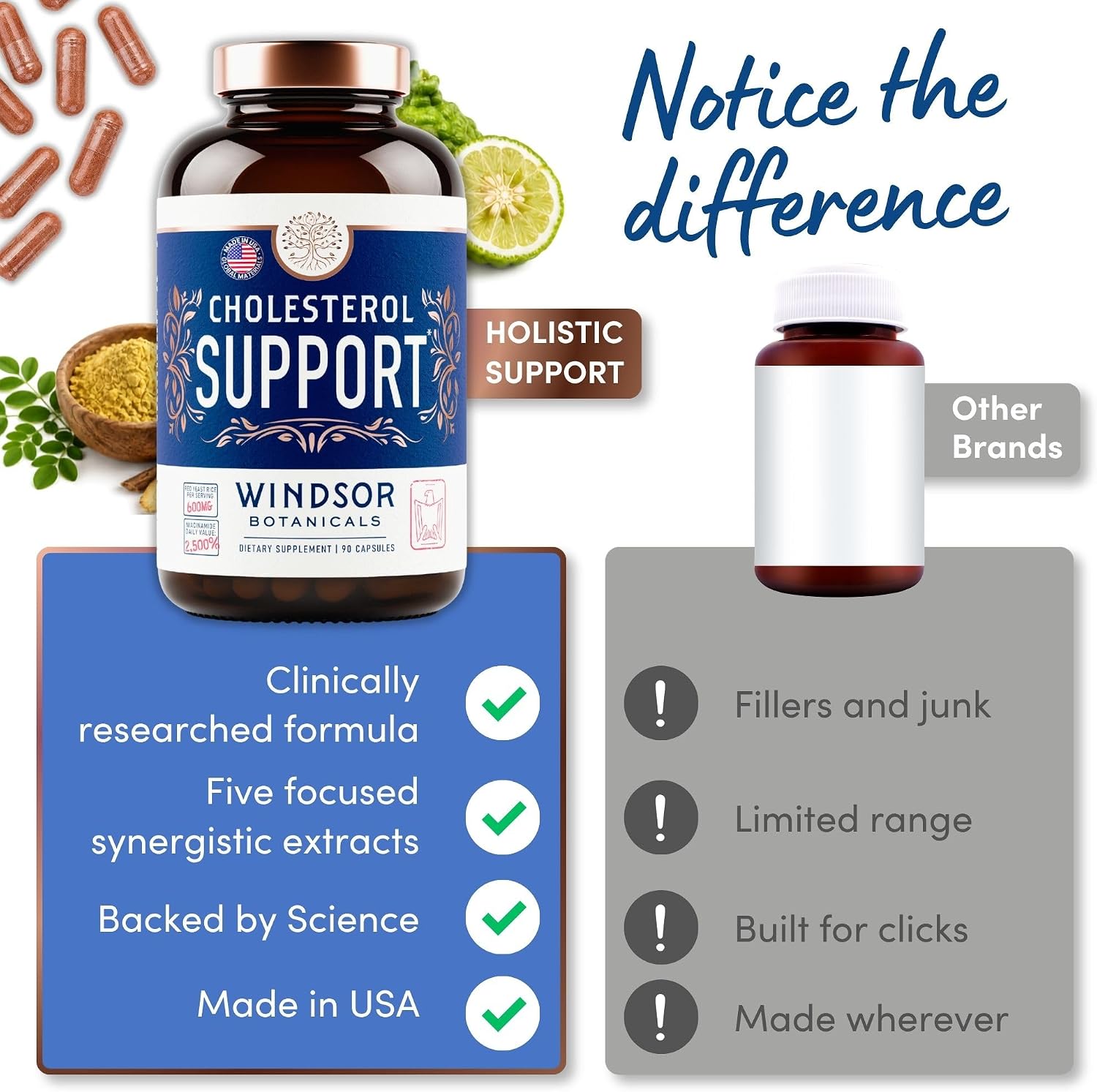 Windsor Botanicals Cholesterol Support Complex - Citrus Bergamot, Red Yeast Rice, Berberine, Niacin - 90 Vegan Capsules - görsel 7