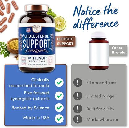 Windsor Botanicals Cholesterol Support Complex - Citrus Bergamot, Red Yeast Rice, Berberine, Niacin - 90 Vegan Capsules