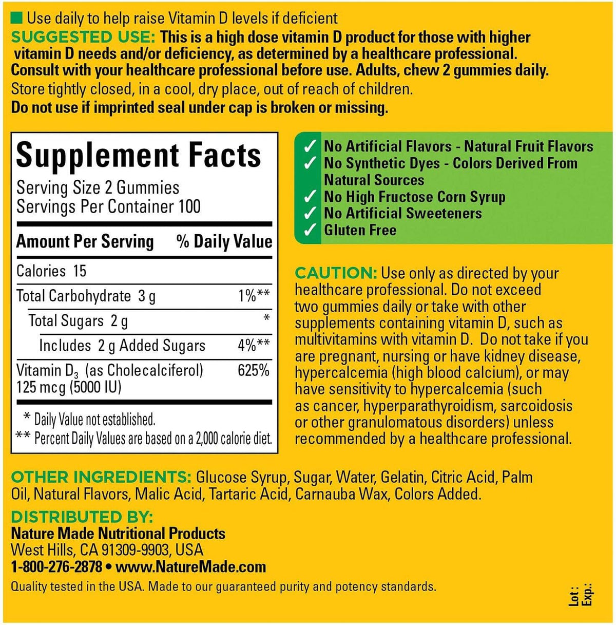 Nature Made Extra-Strength Vitamin D3 5000 IU (125 mcg) Gummies, 150 Count - görsel 2