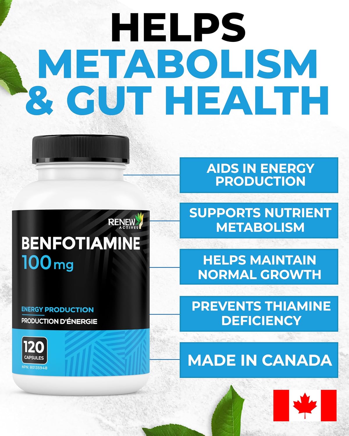 Renew Actives Benfotiamine 100mg – Vitamin B1 Supplement for Energy & Nerve Health - görsel 2