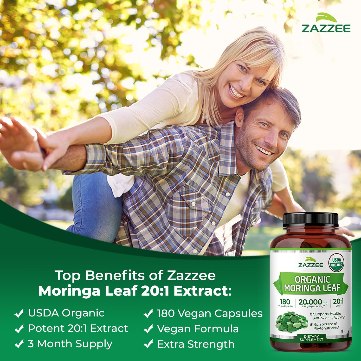 Zazzee Certified Organic Moringa Leaf 20:1 Extract - 180 Vegan Capsules - görsel 4