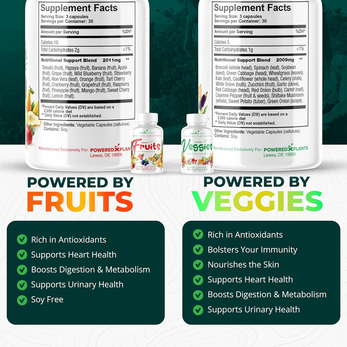 Fruits & Veggies Capsules - Natural Superfood Packed with Vitamins & Minerals - Fruit & Vegetable Supplements for Adults Pack of 6, 90 Capsules Each - görsel 3