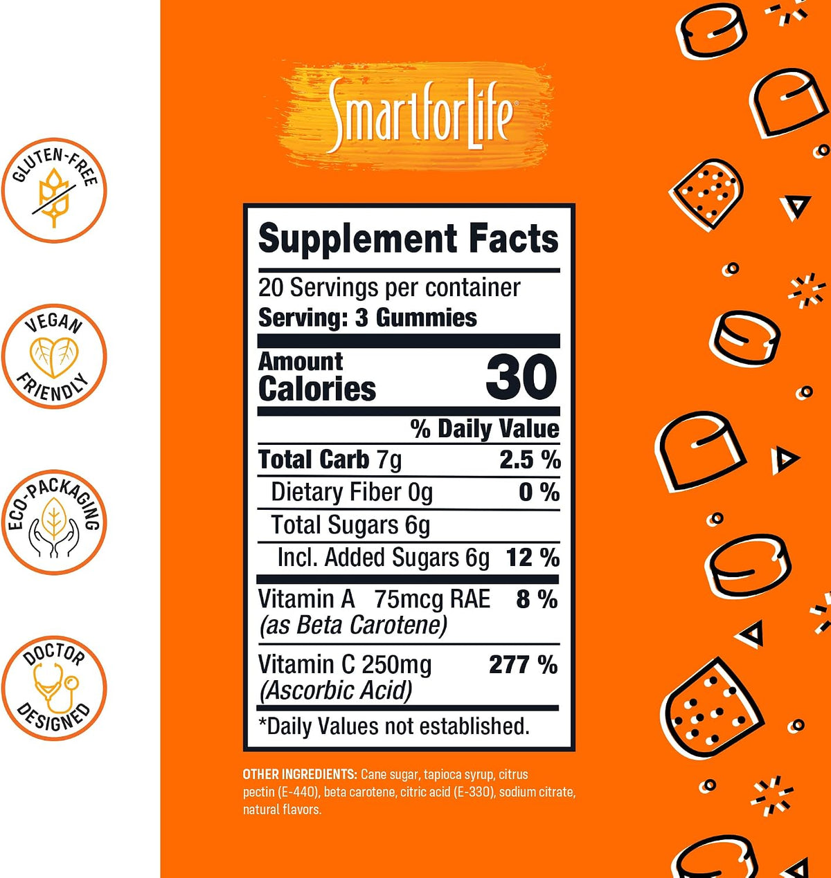 Smart for Life Vitamin C Gummies - Plant-Based Vegan Vitamin C Gummies Natural Orange Flavour - Immune Support Gummies for Adults and Kids - Non-GMO - Dietary Supplement - 60 Count - görsel 7