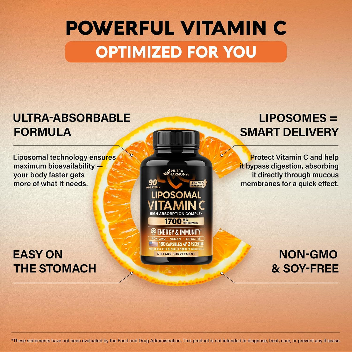 Liposomal Vitamin C 1700 mg - High Absorption Fat Soluble Complex - 180 Capsules - görsel 4