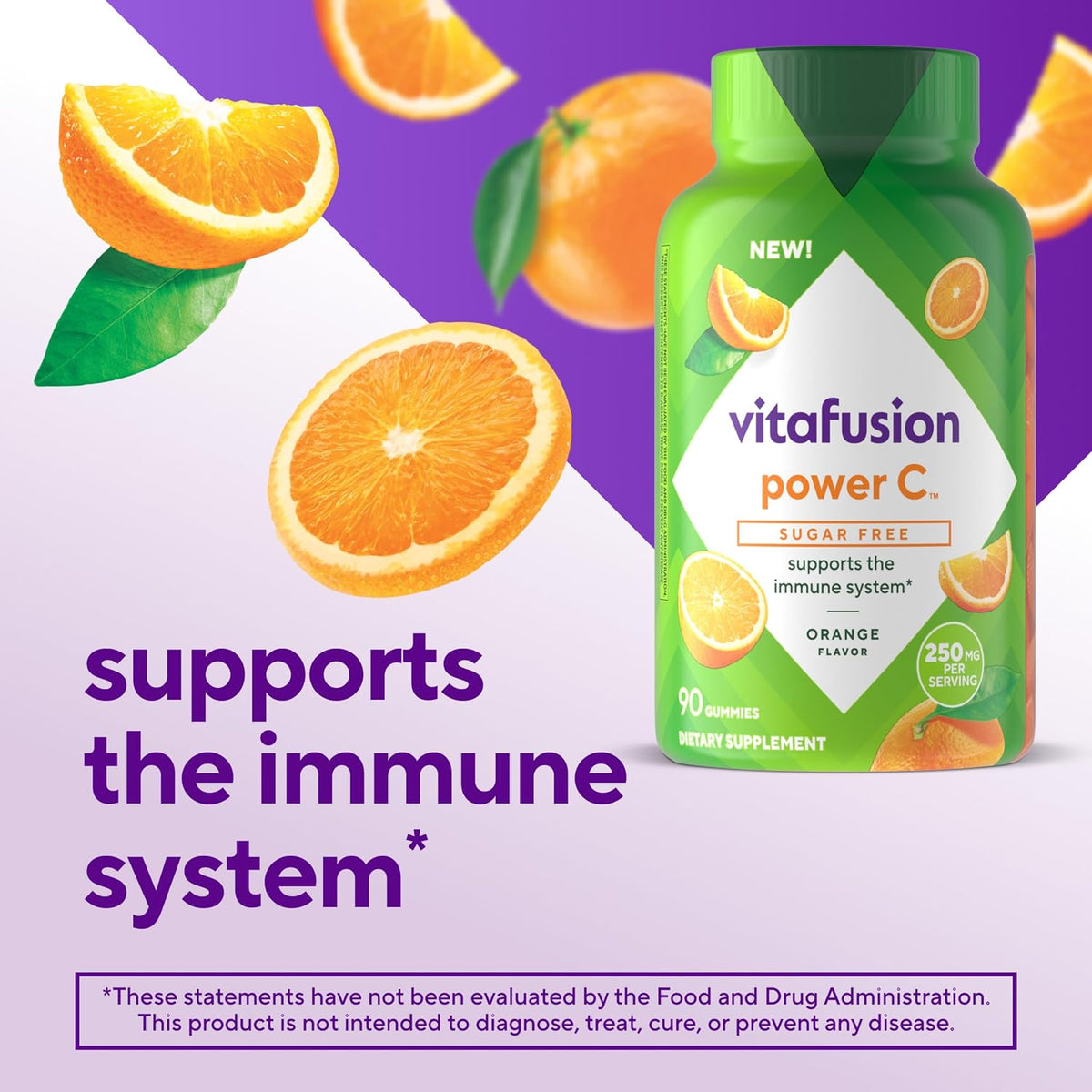 vitafusion Sugar Free Power C Vitamin C Gummies, Daily Adult Vitamins for Immune System Support, Orange Flavour, 90 Count - görsel 2