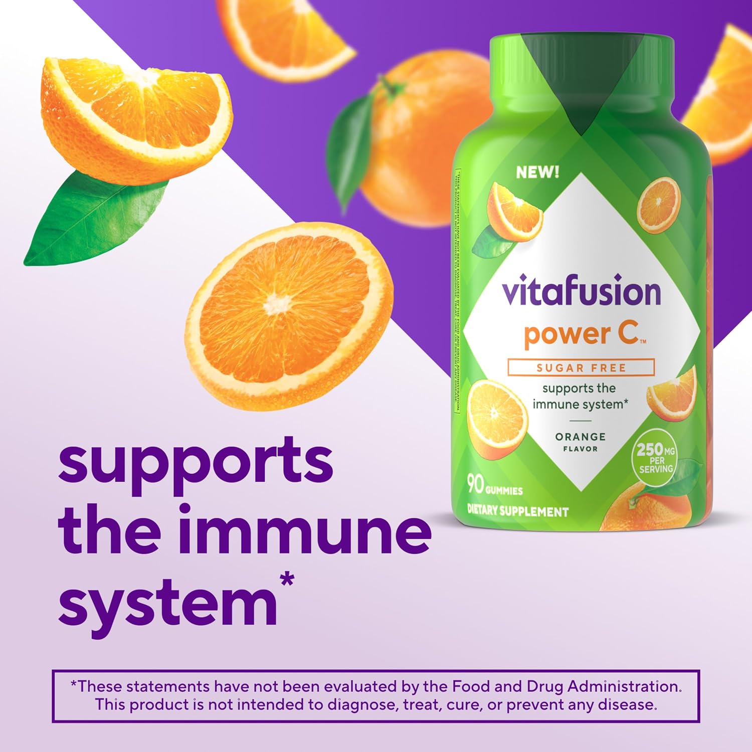 vitafusion Sugar Free Power C Vitamin C Gummies, Daily Adult Vitamins for Immune System Support, Orange Flavour, 90 Count - görsel 2