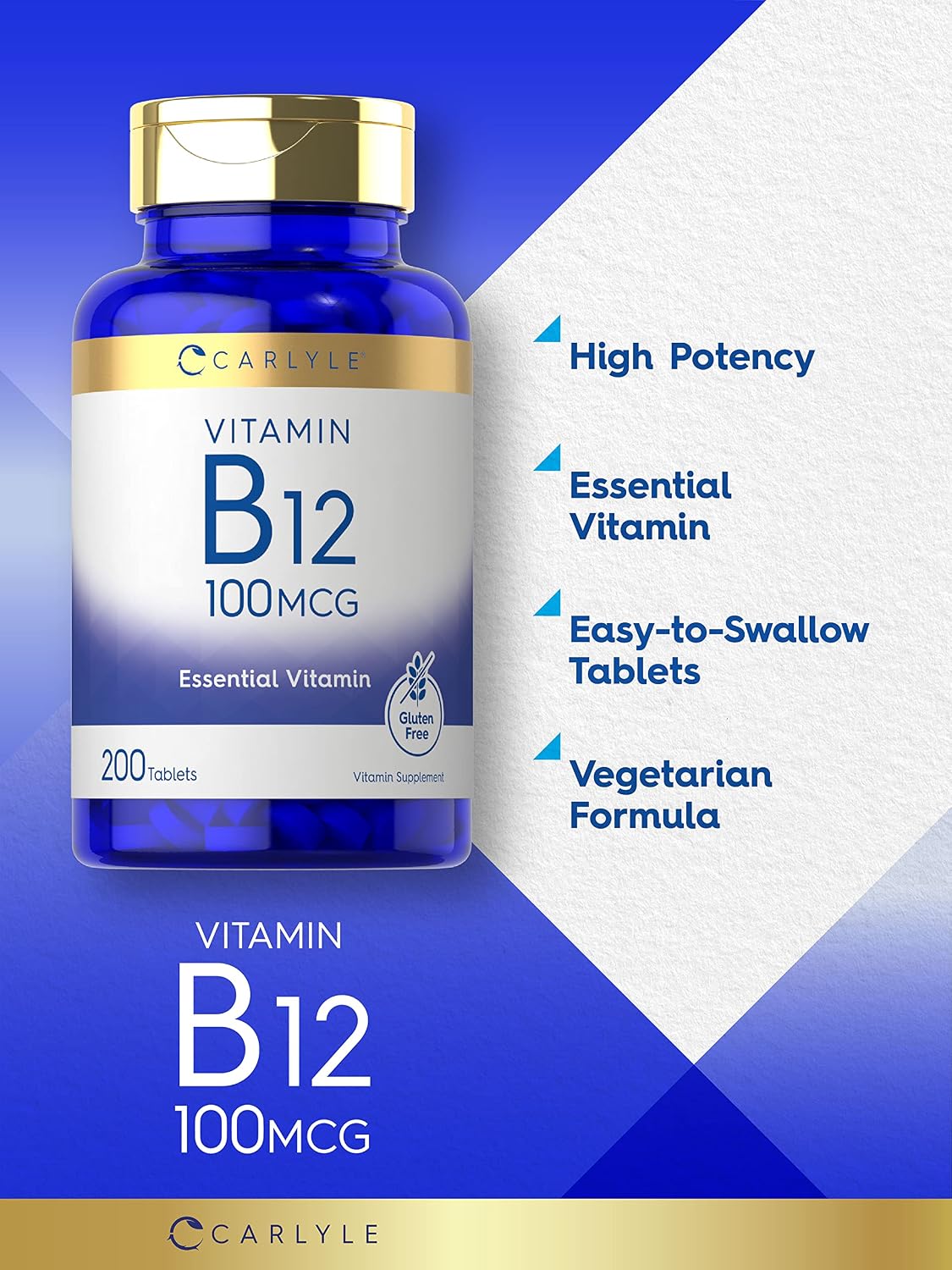 Carlyle Vitamin B12 100mcg | 200 Tablets | Vegan, Non-GM, Gluten-free Food Supplement - görsel 3