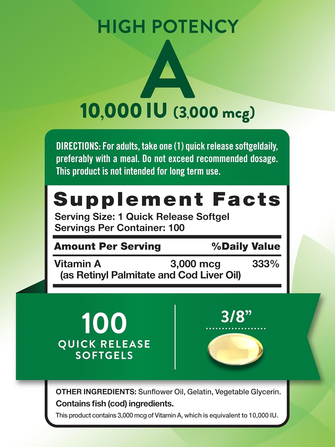 Nature's Truth Vitamin A 10,000 IU Softgels – 100 Count - görsel 2