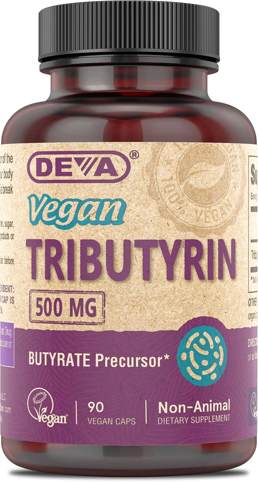 DEVA Vegan Tributyrin Supplement - Butyrate Precursor, Gut Barrier Support, 500 mg, 90 Vegan Capsules