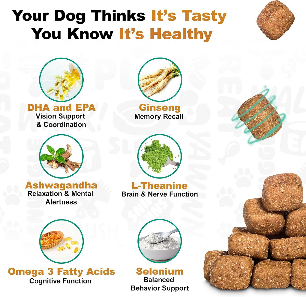 Doggie Dailies Cognitive Puppy Chews – Supplement with DHA, Selenium, Organic Ashwagandha & Antioxidants – Peanut Butter Flavour – 120 Soft Chews - görsel 8