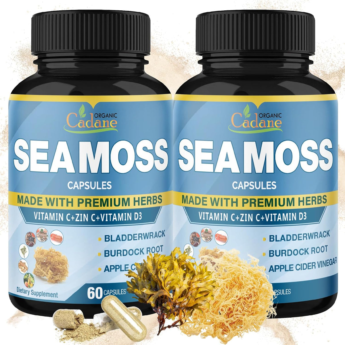 Organic Cadane Irish Sea Moss & Vitamin C, D3 and Zinc Capsules (2-Pack) - görsel 1