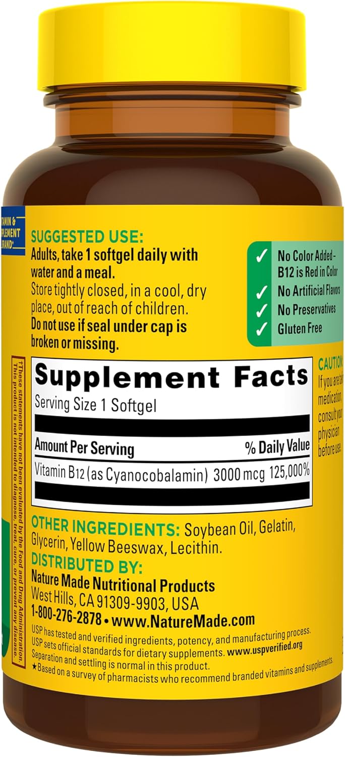 Nature Made Vitamin B12 Extra Strength 3000 mcg, 60 Softgels - görsel 9