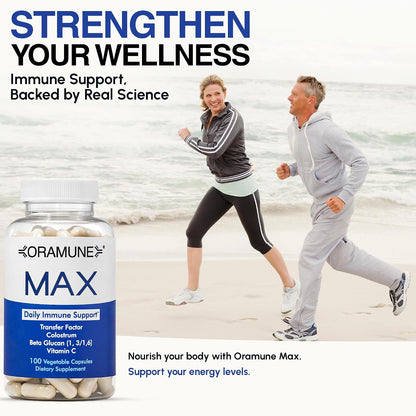 Oramune Max Support Supplement | Transfer Factor, Bovine Colostrum, Beta-Glucan and Vitamin C - 100 Capsules