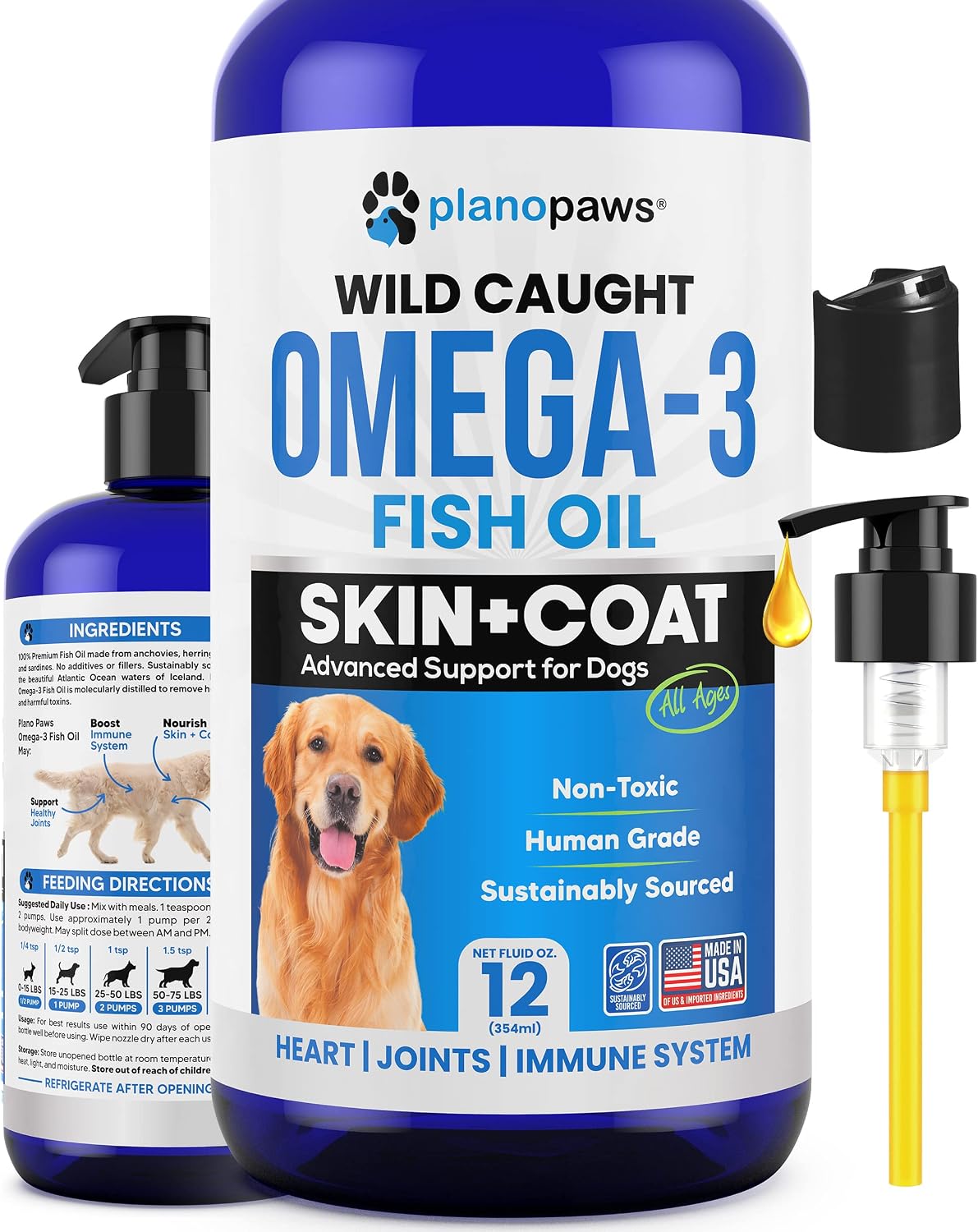 Planopaws Omega-3 Fish Oil for Dogs – Wild-Caught Liquid Fish Oil Supplement - görsel 1