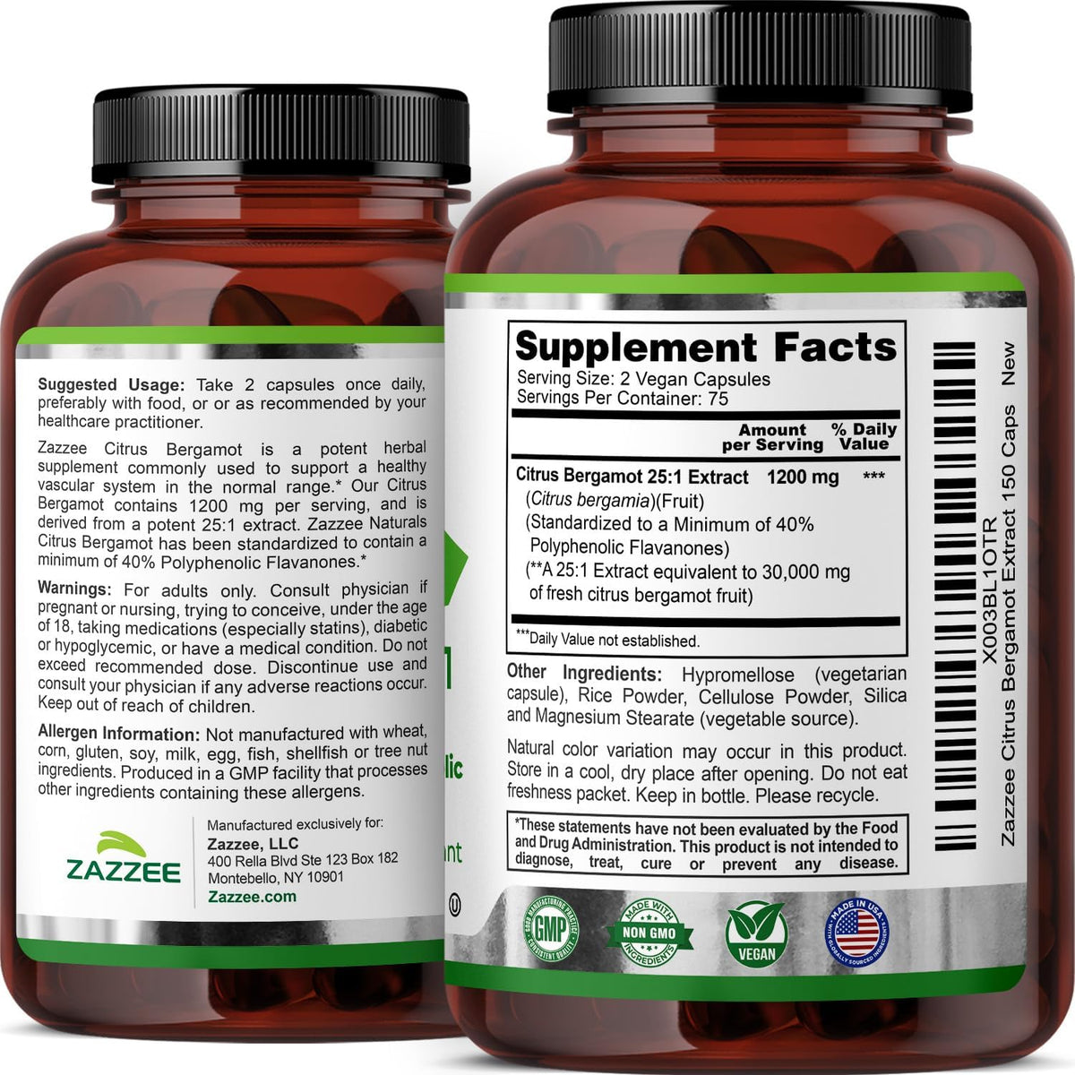 Zazzee Citrus Bergamot 25:1 Extract - High-strength, 40% Polyphenolic Flavanones, 150 Vegan Capsules - görsel 8
