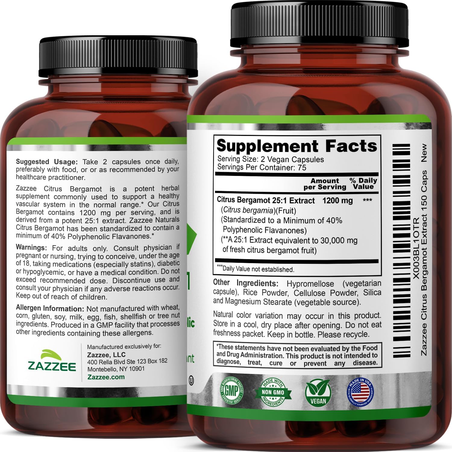 Zazzee Citrus Bergamot 25:1 Extract - High-strength, 40% Polyphenolic Flavanones, 150 Vegan Capsules - görsel 8