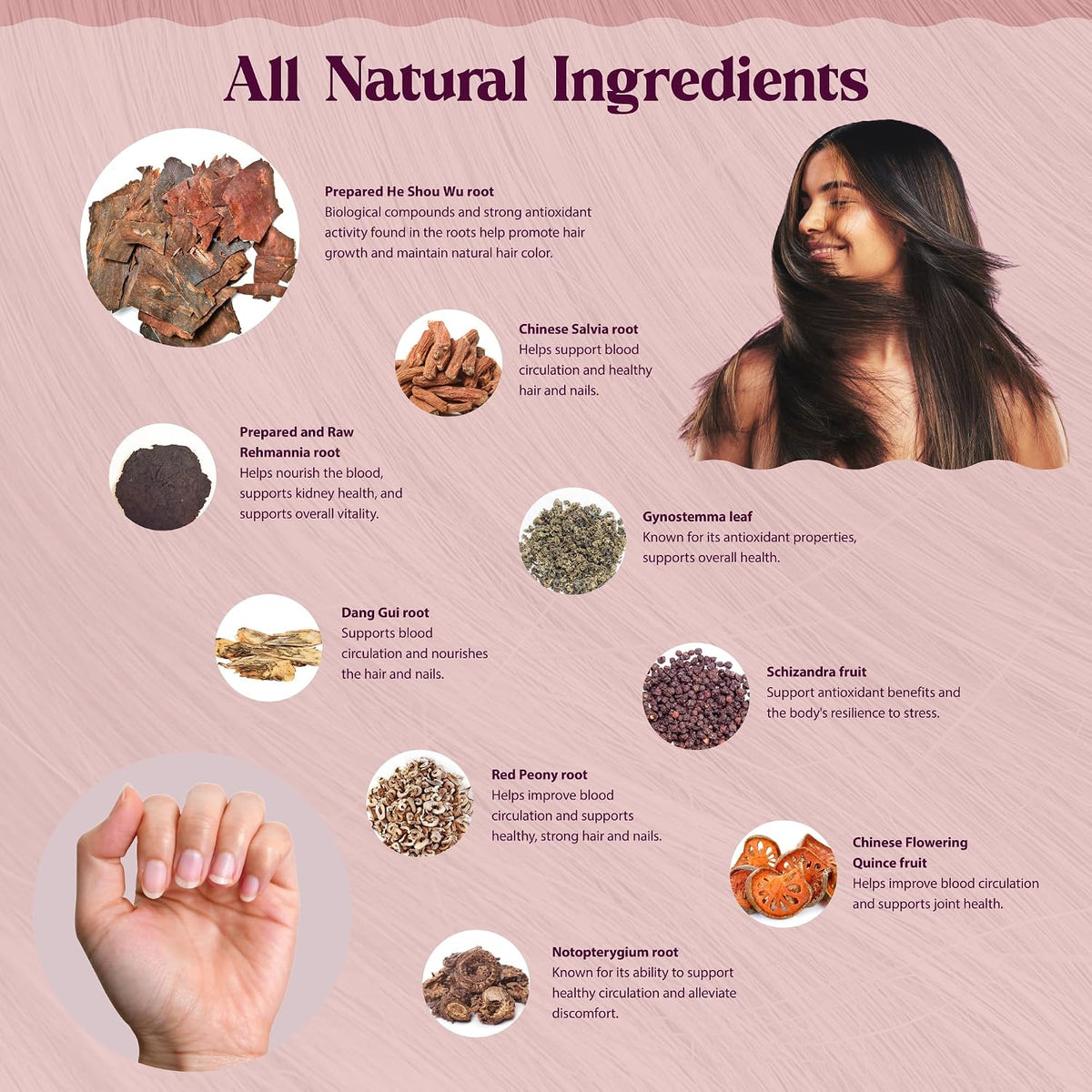 Dragon Herbs Hair and Nails | All-Natural Supplement to Support Hair, Nails, Healthy Ageing, and Circulation | All-Natural Ingredients, Non-GMO (100 Capsules, 500 mg per Capsule) - görsel 4