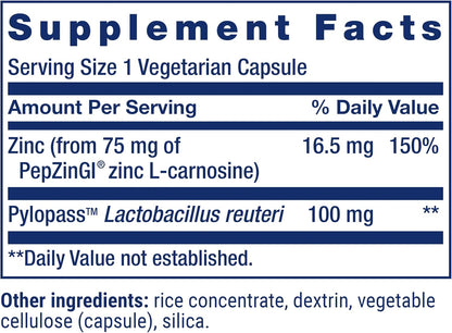 Life Extension Gastro-Ease, Zinc L-Carnosine & Pylopass Probiotic, 60 Capsules