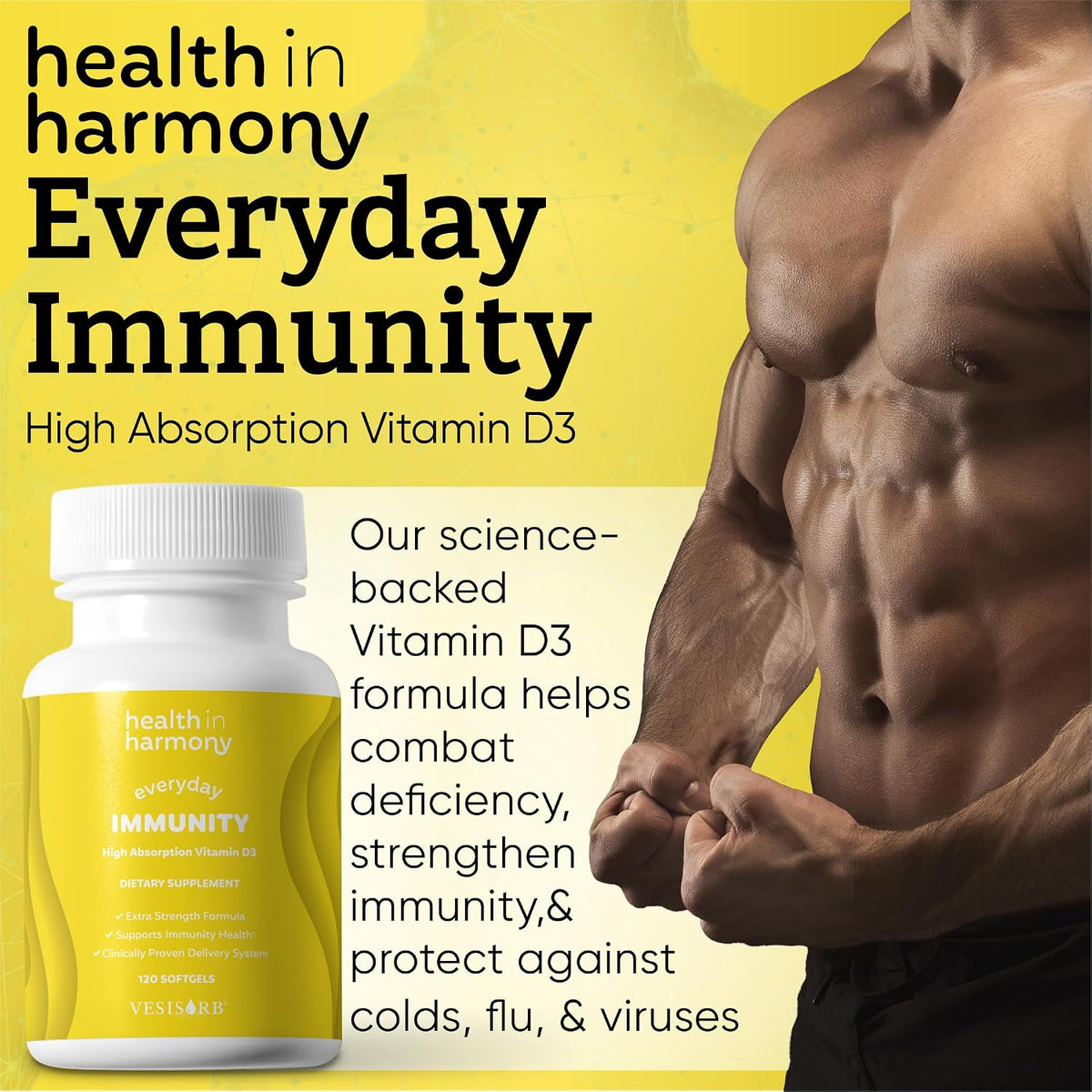 Everyday Immunity 4000 IU Vitamin D3 Supplement - Fast Acting Immune & Bone Support with VESIsorb (60 Softgels, 1-Month Supply) - görsel 4