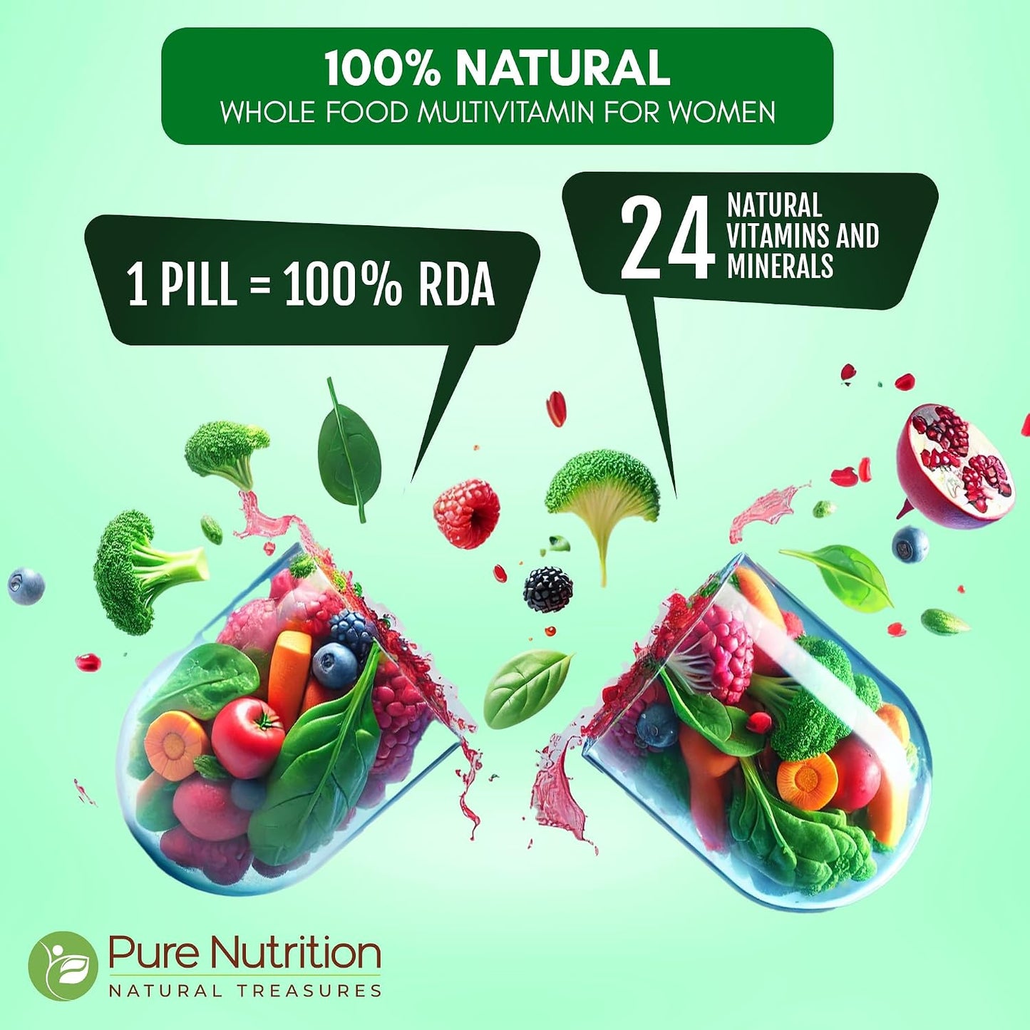 Pure Nutrition Whole Food Multivitamin for Women | 60 Tablets | One-A-Day | 100% NRV | 24 Natural Vitamins and Minerals - görsel 2