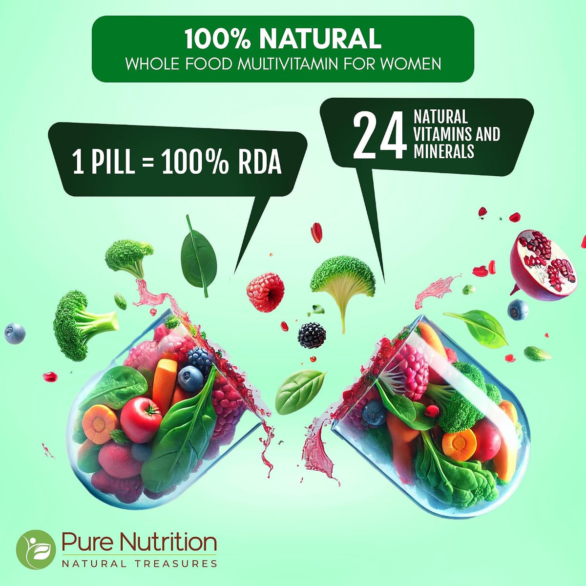 Pure Nutrition Whole Food Multivitamin for Women | 60 Tablets | One-A-Day | 100% NRV | 24 Natural Vitamins and Minerals - görsel 2