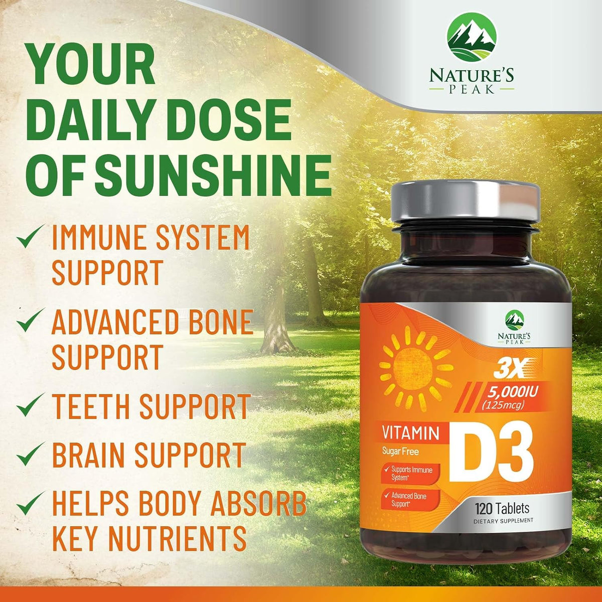 Nature's Peak Vitamin D3 5000 IU (125 mcg) Chewable Tablets – Raspberry Flavour, 120 Tablets - görsel 7