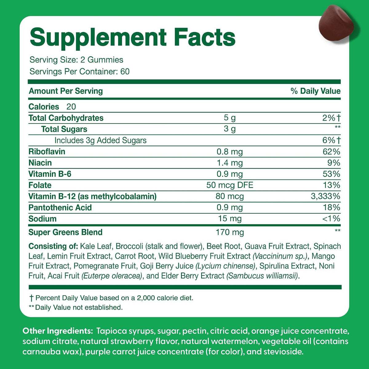 Feel Great Super Green Gummies Teen Vitamins - Vegan Veggie Gummy Multivitamin for Teenagers - 60 Count - görsel 5