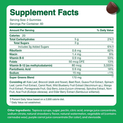 Feel Great Super Green Gummies Teen Vitamins - Vegan Veggie Gummy Multivitamin for Teenagers - 60 Count