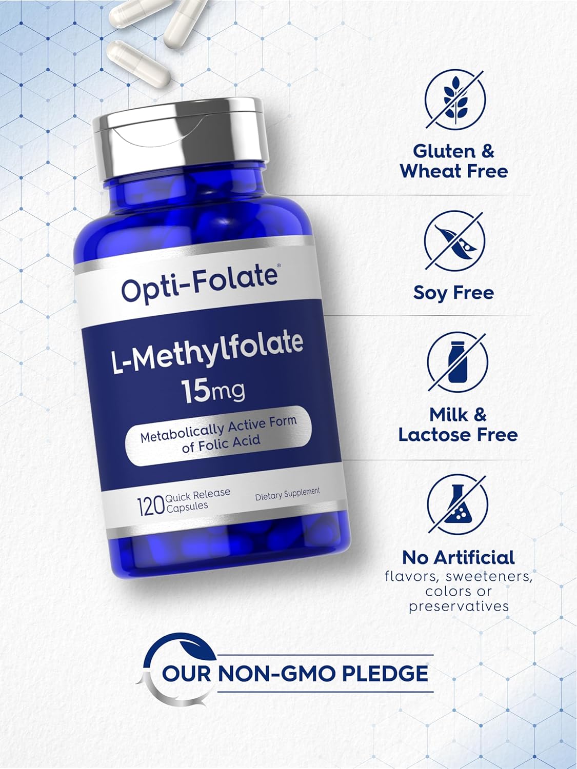 Carlyle L Methylfolate 15mg | 120 Capsules | Value Size | High Strength | Active Folate (5-MTHF) | Non-GMO, Gluten-free Supplement | by Opti-Folate - görsel 5