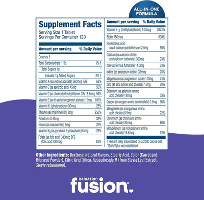 Bariatric Fusion Very Berry Complete Chewable Bariatric Multivitamin with Iron and Vitamin K