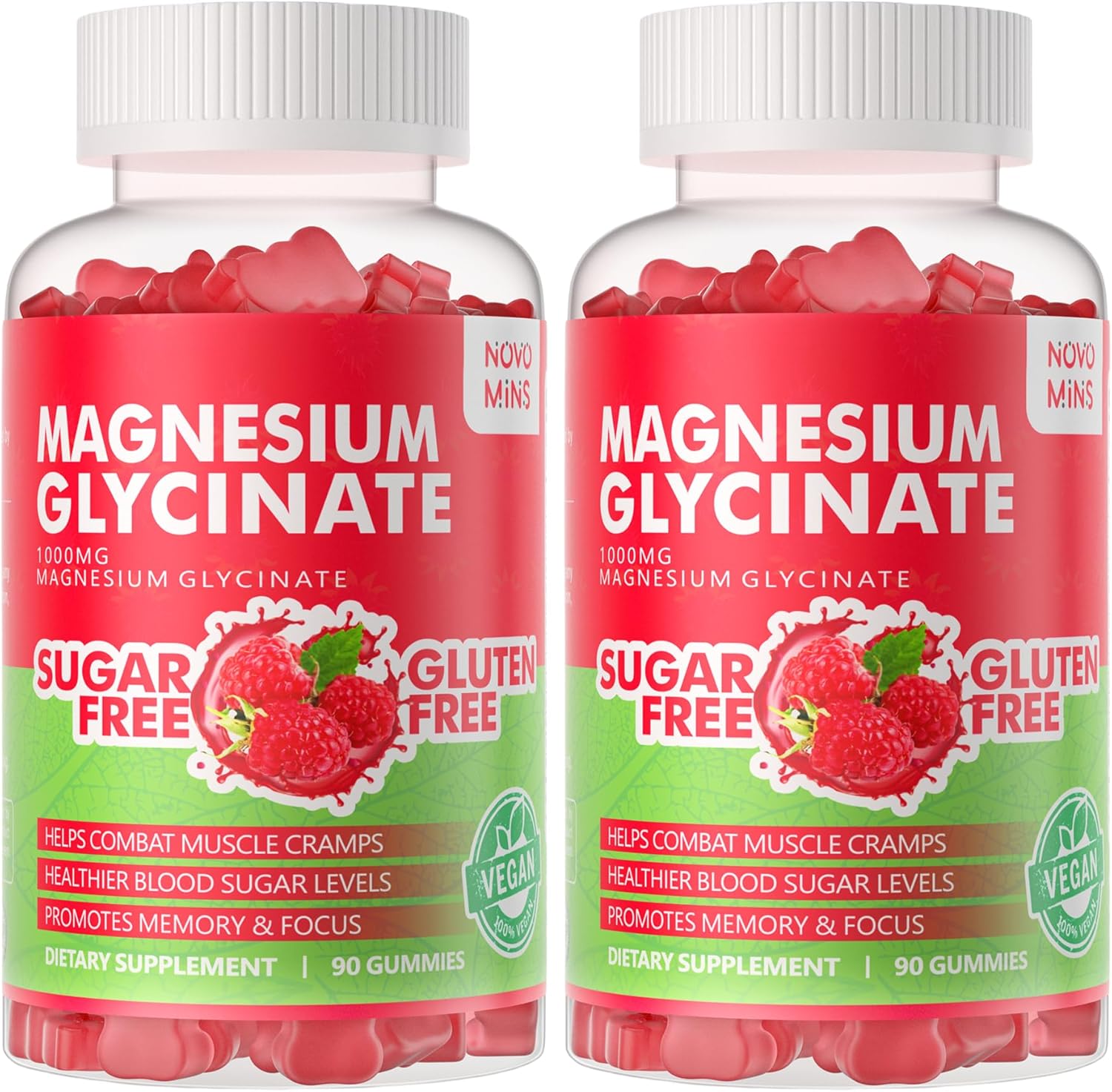 Novomins Nutrition Magnesium Glycinate Gummies 1000mg - Sugar Free Magnesium Potassium Supplement with Vitamin D, B6, CoQ10 for Relaxation & Sleep Support - 90 Raspberry Gummies - görsel 8