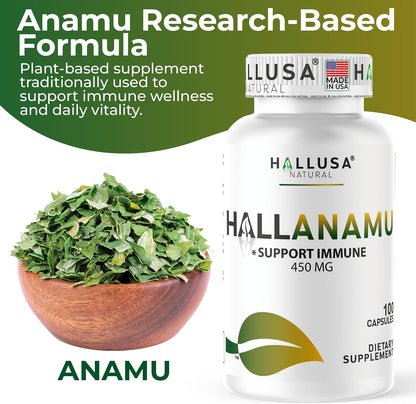 Hallusa Natural Anamu Root 450 mg – Petiveria Alliacea – Organic Anamu Capsules – Immune & Energy Support – 100 Capsules