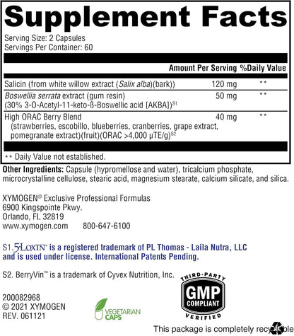 XYMOGEN Saloxicin - Antioxidant Support Food Supplement - Grape Seed Extract, Pomegranate Fruit & Cranberry - White Willow Bark & Boswellia Extract - 120 Capsules