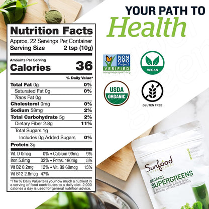 Sunfood Superfoods Organic Supergreens Blend – Greens Superfood Powder, 227g