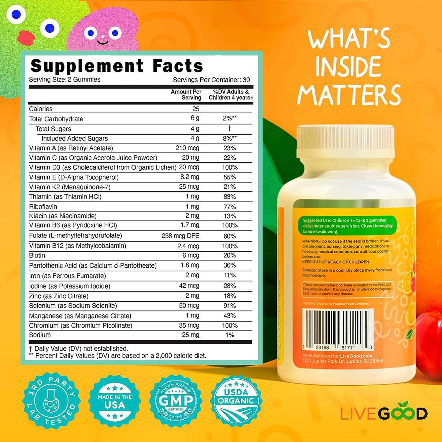 LIVEGOOD Organic Children’s Multivitamin Gummies – Kids Multivitamin with Vitamin D for Immune Support, Growth & Energy (60 Gummies) - görsel 3