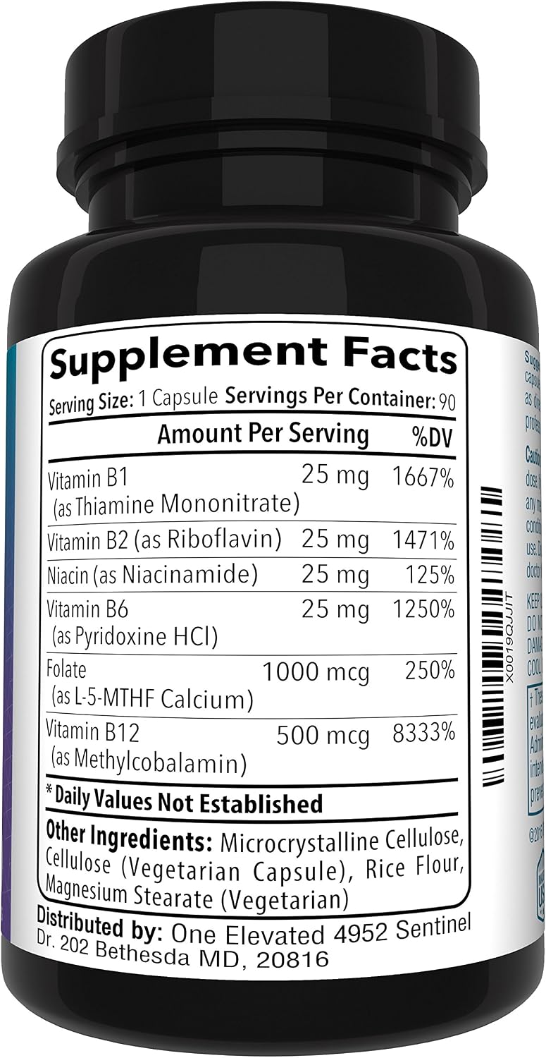 One Elevated Double Strength Methyl Folate with B12, B6, B2, B1, and Niacin - 90 Capsules (3-Month Supply) - görsel 3