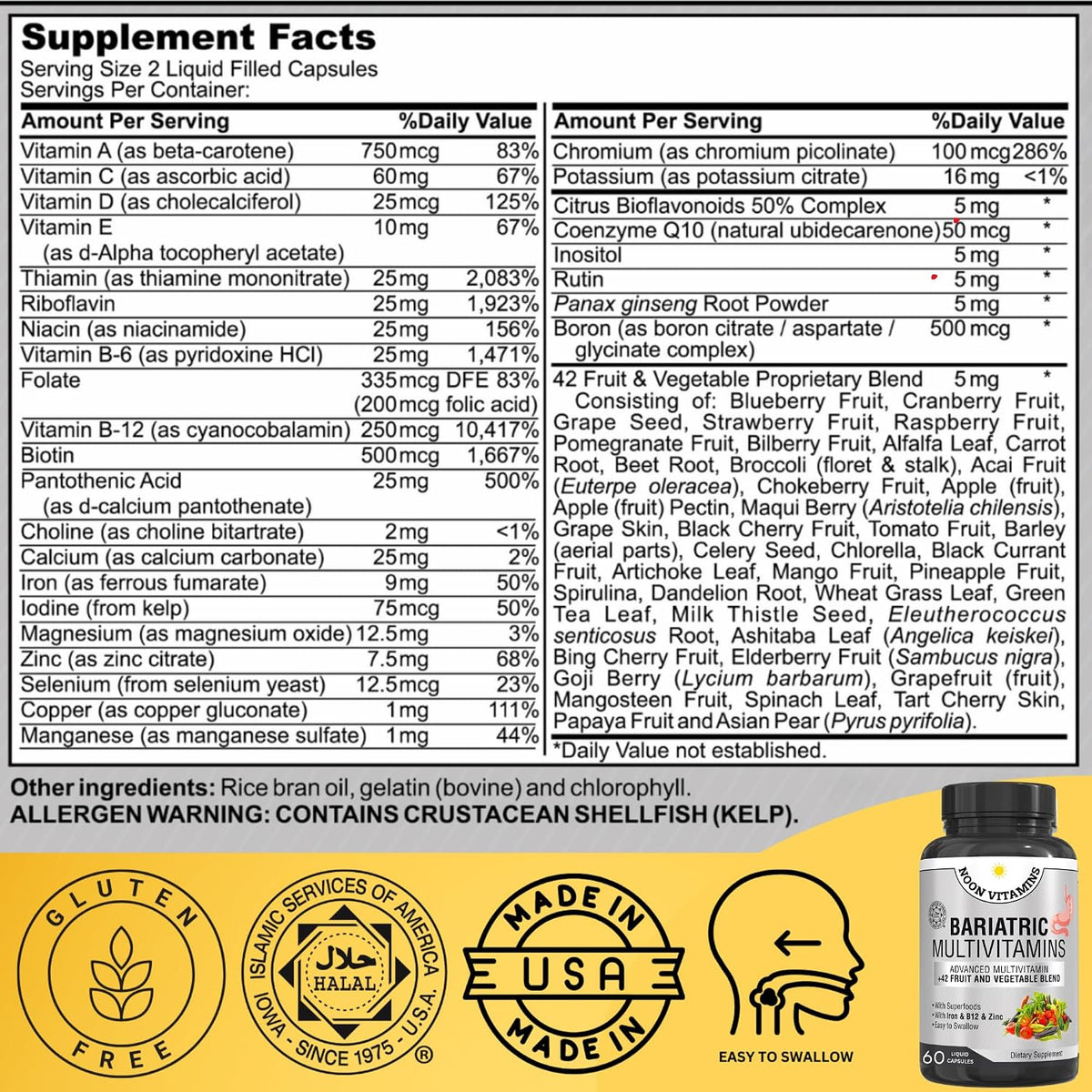 Bariatric Multivitamin with Iron - 42 Superfood Blend for Energy & Immune Support - Post-Surgery Recovery - Liquid Capsules (60 Count) - görsel 2
