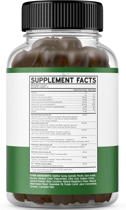 Fruit and Veg Supplement Gummies (120 Count) - Sugar-Free Superfood Blend for Adults