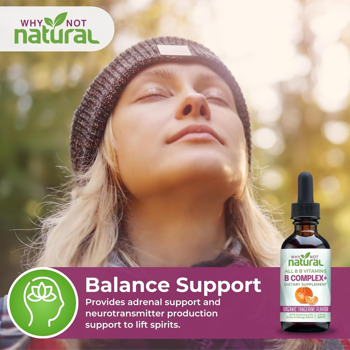 Why Not Natural Vitamin B Complex Liquid Drops – Vegan Sublingual B-Complex with Bio-available B1, B2, B3, B5, B6, Biotin, Folate, B12, Choline and Energy Support Blend - görsel 3