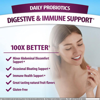 Digestive Advantage Daily Probiotic Gummies for Digestive Health, Superfruit, 180 Count (2-Pack)