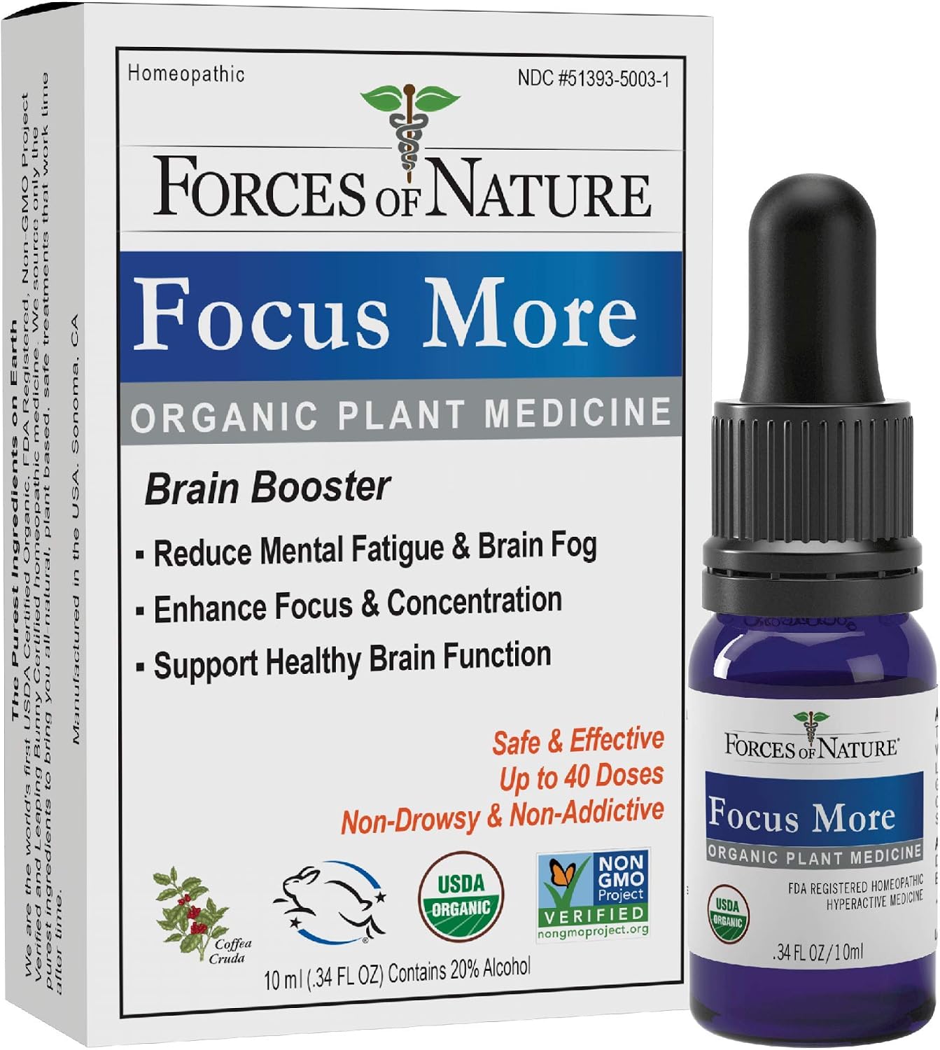 Forces of Nature Organic Focus More Brain Health Support with Dandelion &amp; Wild Lettuce, Homeopathic Sublingual Tincture, 6 Targeted Homeopathics - görsel 1